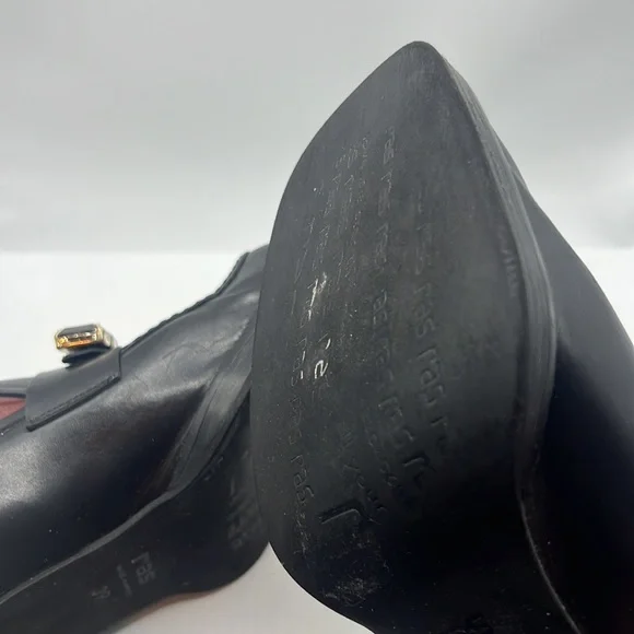 RAS black chunky heel leather loafer square toe/heel w/jewel detail SZ 39 US 9 - Picture 9 of 13